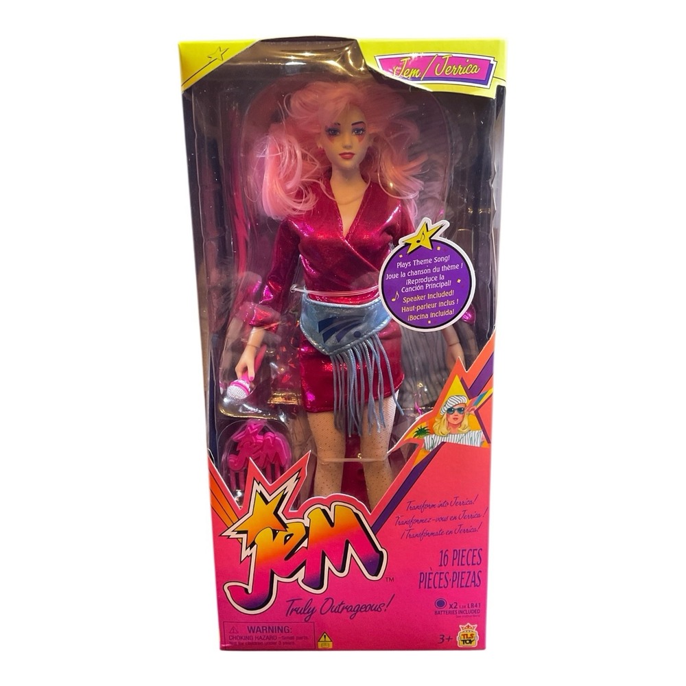 Jem & The Holograms Jem / Jerrica 12-Inch Doll with Sound & Accessories In Hand